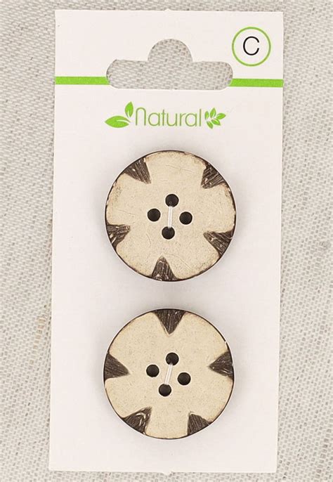 Carte De 2 Boutons En Bois Naturel 23 Mm 4 Trous Ronds Fantaisie Rascol