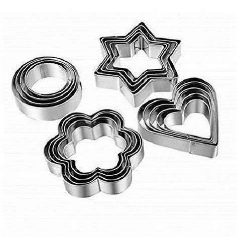 Cookie Fruit Cutters Set Stainless Steel Pastry Mold 20 Pcs Heart Star