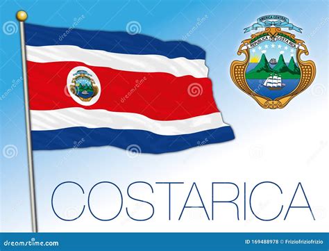 Costa Rica Official National Flag And Coat Of Arms Stock Vector