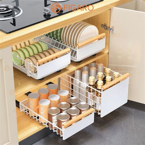 FIGARO Household Kitchen Cabinet Pull Out Basket Cabinet Dapur Dish