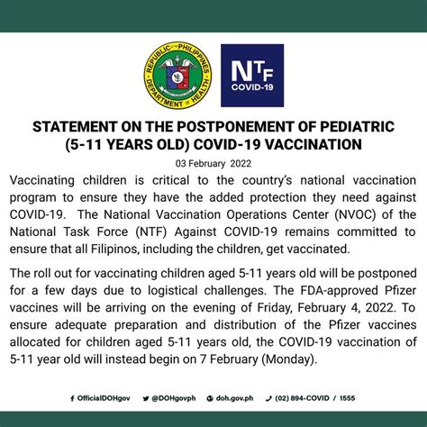 Pagbabakuna Sa Mga Edad 5 11 Ipinagpaliban Ng Doh Dziq Radyo Inquirer 990am