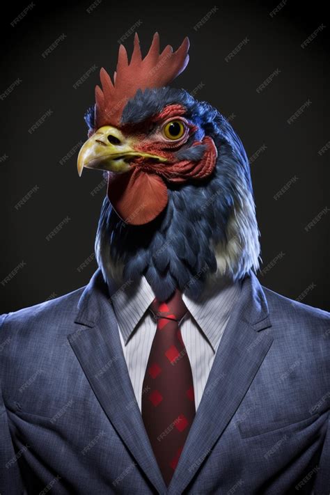 Premium Photo | A chicken wearing a suit that says " chicken " on it.