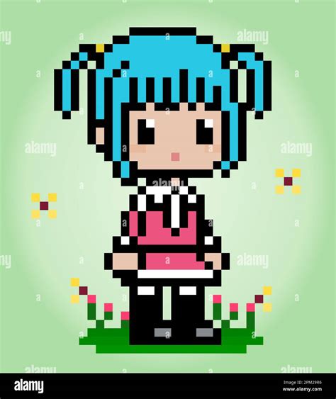 Bit Pixel Girl With Butterfly And Flowers Woman Pixels For Game