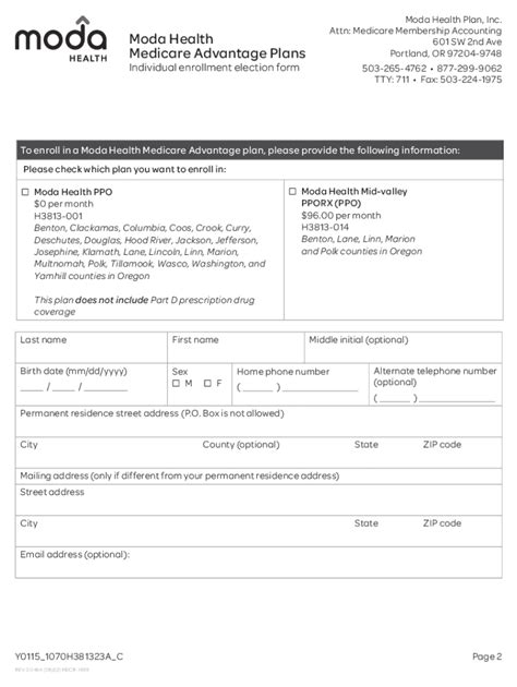 Fillable Online Moda Health Medicare Plan Selection Form Fax Email