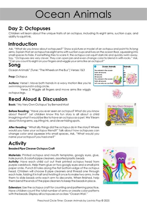 ocean animals preschool circle time plan