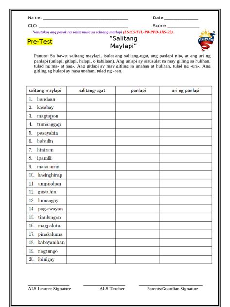 Ls1 Fil Worksheets Module 3 Lesson 2 Salitang Maylapi Pdf