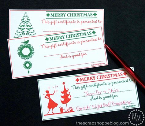 Printable Christmas Gift Certificates - The Scrap Shoppe