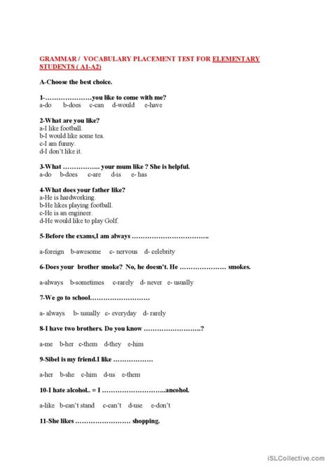 Placement Test Grade Worksheet Live Worksheets 57 Off