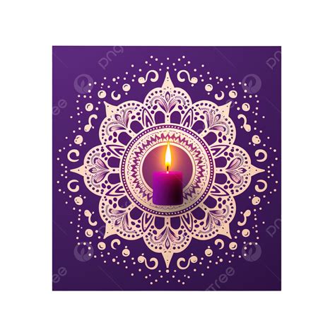 Tarjeta Feliz Diwali Con Vela Y Mandala En Púrpura Png Dibujos Luces De Diwali Decoración De