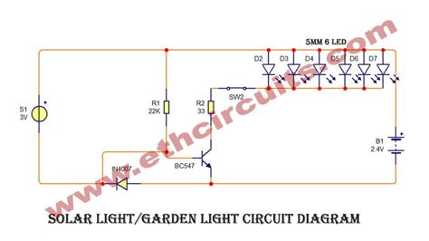 Simple Solar Garden Light Circuit Diagram with 3 v Solar Cell