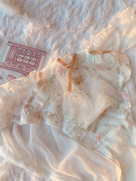 Floral Pink White Lace Embroidered Lingerie Sexy Cute Romantic Etsy