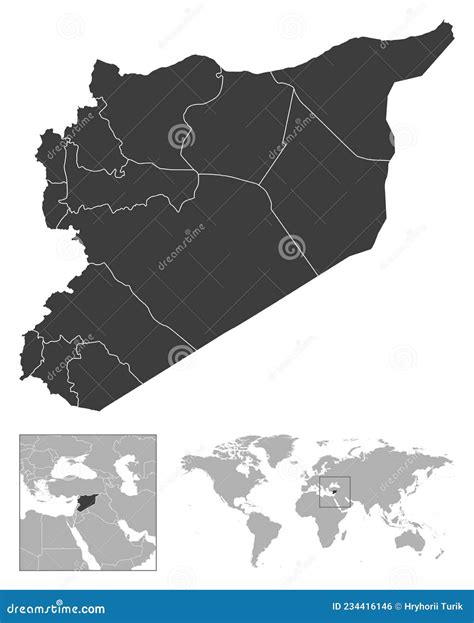 Syria Detailed Country Outline And Location On World Map Stock