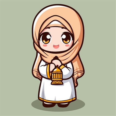 Character Chibi Islamique Vecteur De Fille Mignonne Vecteur Premium