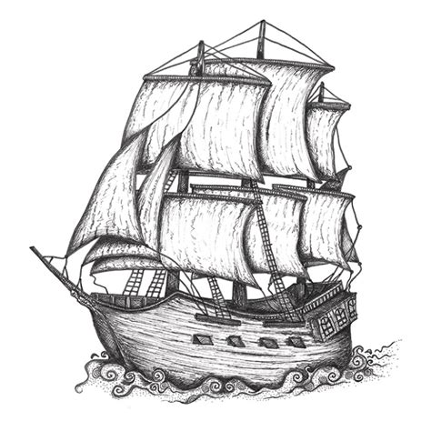 Pirate ship drawing | A detailed pirate ship pen sketch