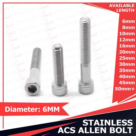 M Mm Stainless Allen Bolt Socket Head Cap Screw Capscrew Ss Acs Steel