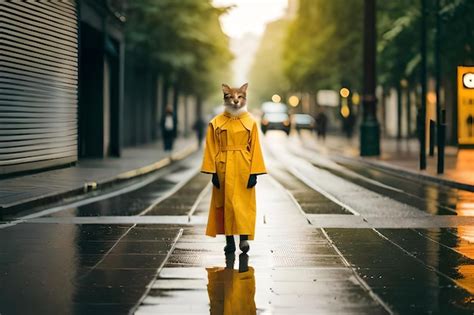 Premium AI Image | a cat in a raincoat with the word " on it.