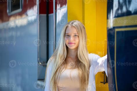 Beautiful Blonde Woman Smiling At Camera Stock Photo At Vecteezy