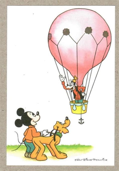 Mickey Mouse Pluto Goofy In Hot Air Balloon Walt Disney Japan Lyric Postcard