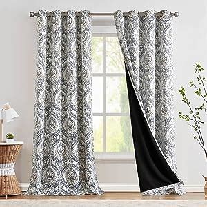 Jinchan Blackout Curtains Inches Long Blue Damask Medallion