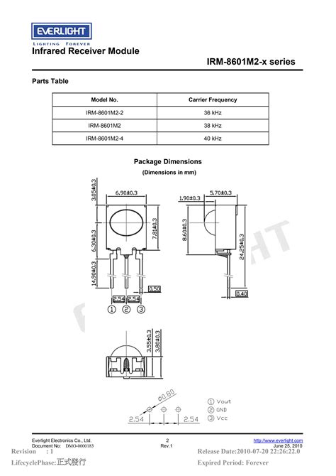 Everlight Infrared Receiver Module Irm 8601m2 38khz