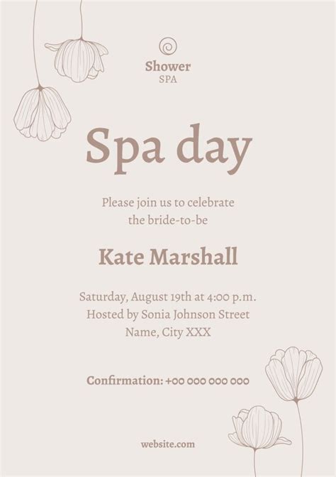 Personalize Online This Elegant Floral Bridal Shower Spa Invitation Layout