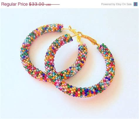 Summer Sale Beaded Colorful Hoop Mosaic Earrings By Lutita 29 70 Etsy Ohrringe Ohrringe