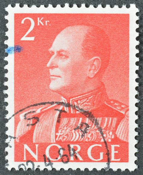 Cancelled Postage Stamp Printed By Norway That Shows Portrait Of King