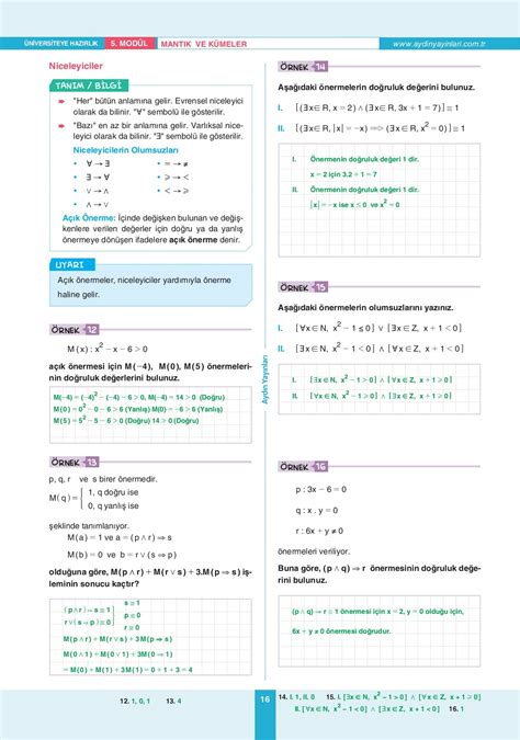 TYT Matematik Ders İşleyiş Modülleri 5 Modül Mantık Kümeler Nesibe