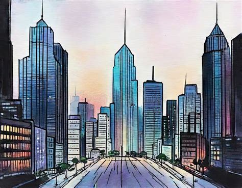 Watercolor of Cyberpunk City Anime Style Stock Illustration ...