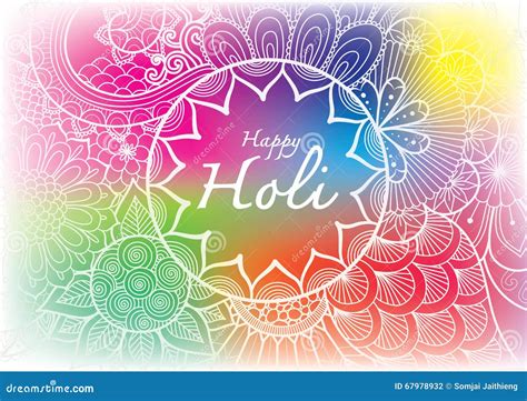 Happy Holi Word Inside The Floral Mandala Flowers Line Art With Blurred