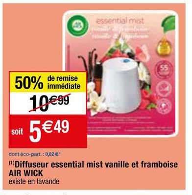 Promo Diffuseur Essential Mist Vanille Et Framboise Air Wick Chez