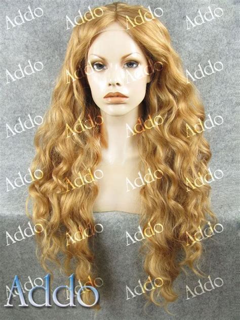 Hot Sale Long Wavy Honey Blonde Wig 26 Skin Top Synthetic Lace Front Wigs Womans Fashion Wigs