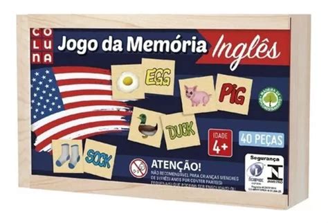 Jogo Da Memória Aprendendo Inglês Educativo 40 Peças Madeira