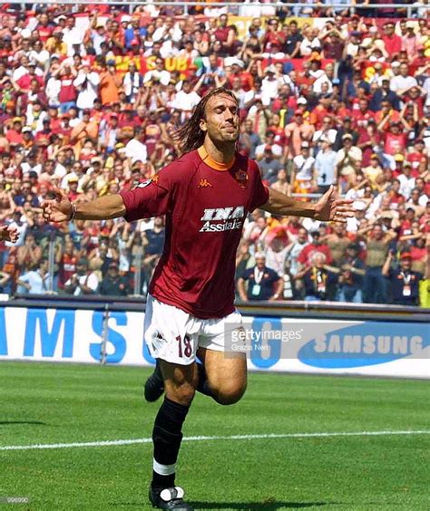 Gabriel Batistuta Of Roma Celebrates Montella S Goal During The Serie