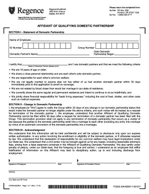 Fillable Online A Affidavit Of Qualifying Domestic Partnership Fax