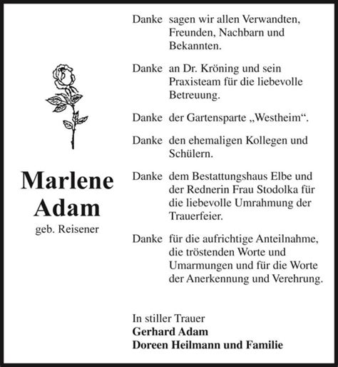 Traueranzeigen Von Marlene Adam Geb Reisener Abschied Nehmen De