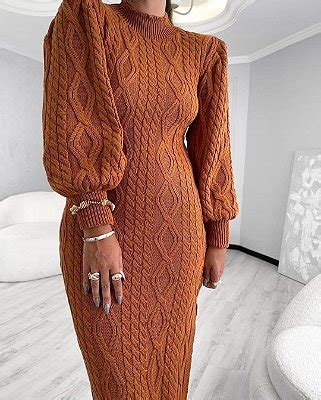 Vestido Manga Longa Em Tricot Nude Recorte Madame Ninna Loja Online De Roupas Femininas