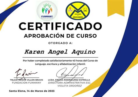 Certificado De Curso Lenguaje Escritura Y Alfabetizacion Infantil Pdf