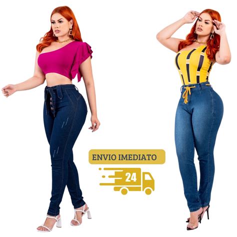 Calça Jeans Feminina Cintura Alta Hot Paint Lycra Shopee Brasil