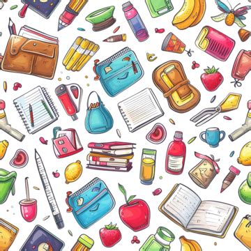 School Supplies Cartoon Seamless Pattern, School, Supply, Cartoon PNG ...