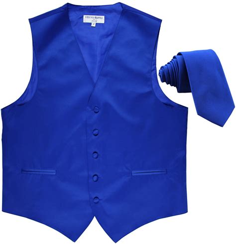 New Mens Formal Tuxedo Vest Waistcoatnecktie Solid Royal Blue Wedding