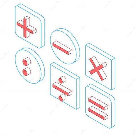 Vector 3d Iconos Isométricos Botones De Signos Matemáticos Símbolos