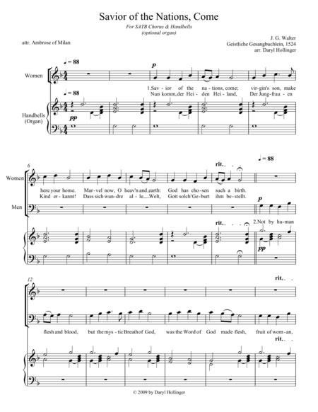 Savior Of The Nations Come Sheet Music Daryl Hollinger Satb Choir