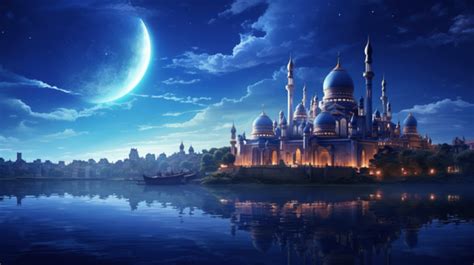 Ramadan Kareem Beauty Night Mosque Landscape Background, Ramadan Night ...