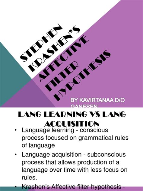 Stephen Krashen's Affective Filter Hypothesis | PDF | Language Acquisition | Affect (Psychology)