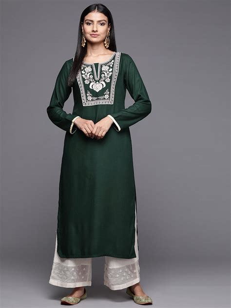 Buy Green Embroidered Pashmina Wool Straight Kurta Online At Rs 719 Libas