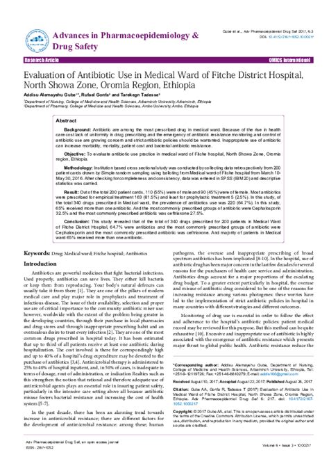 (PDF) Evaluation of Antibiotic Use in Medical Ward of Fitche District ...