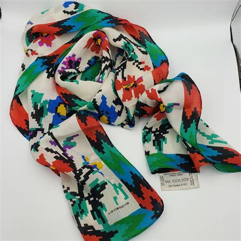 Vintage Liz Claiborne Silk Red Blue Flower Scarf Gem