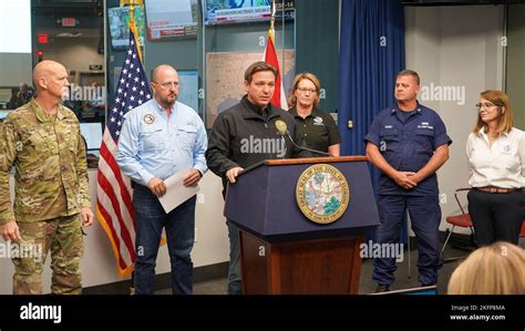 Tallahassee Fl September 30 2022 Florida Governor Ron Desantis Giving A Briefing On