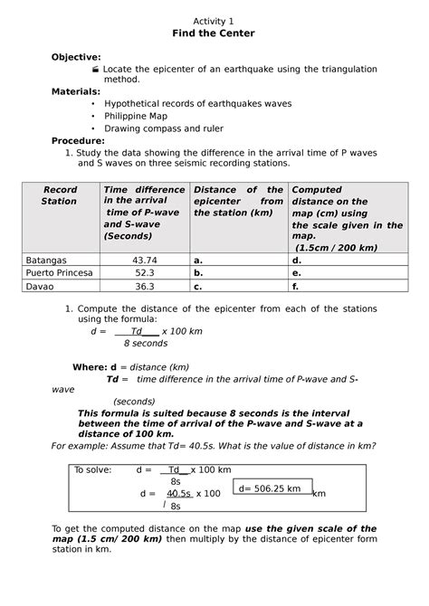 Find The Center Activity Activity Find The Center Objective Locate